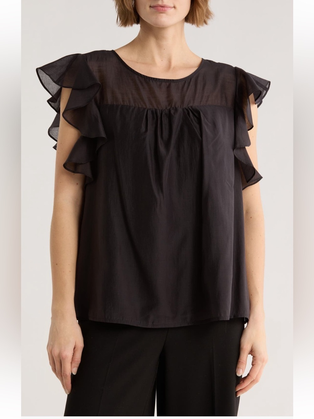 Ted Baker Flutter Sleeve Top In Rich Black